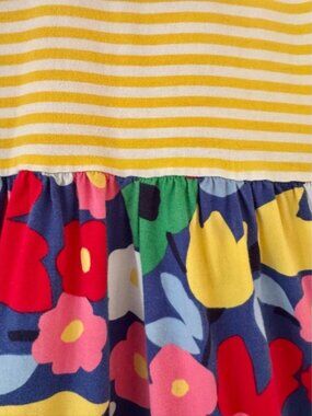 Hanna Andersson Mixie Playdress in Yellow Stripe Knit Top & Navy Floral Skirt 10